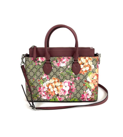 Gucci Supreme Monogram Blooms Medium Zip Tote Rose