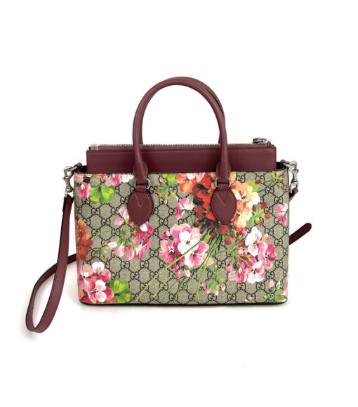 Gucci Supreme Monogram Blooms Medium Zip Tote Rose 2