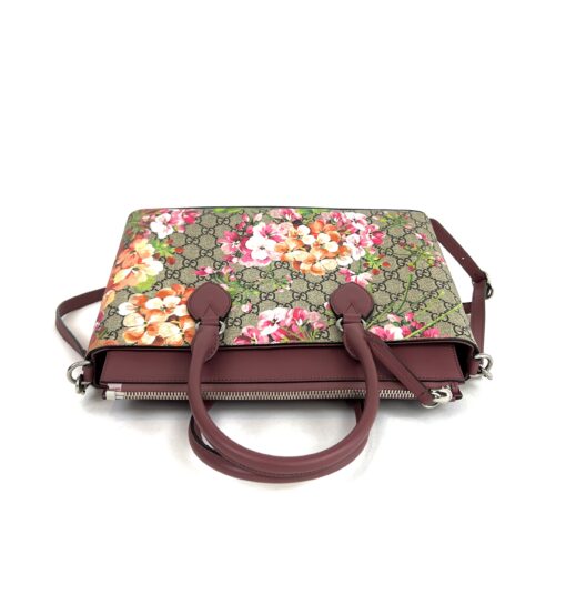 Gucci Supreme Monogram Blooms Medium Zip Tote Rose 10