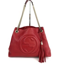 Gucci Soho Pebbled Leather Chain Medium Shoulder Bag Red