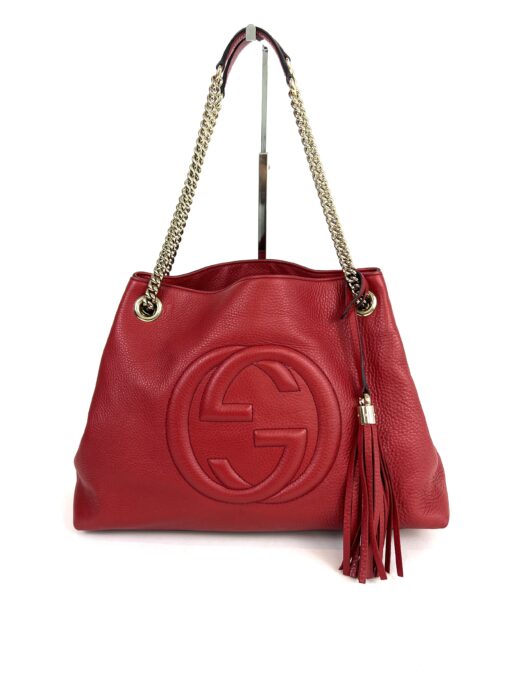 Gucci Soho Pebbled Leather Chain Medium Shoulder Bag Red