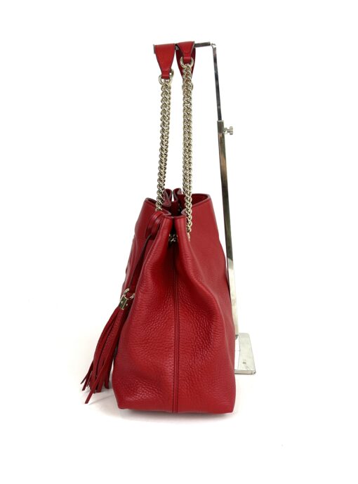 Gucci Soho Pebbled Leather Chain Medium Shoulder Bag Red 6