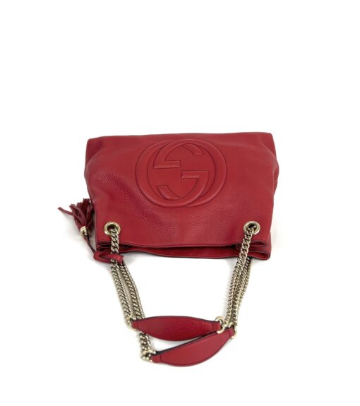 Gucci Soho Pebbled Leather Chain Medium Shoulder Bag Red 10