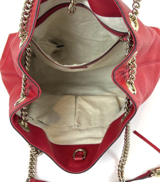 Gucci Soho Pebbled Leather Chain Medium Shoulder Bag Red 11