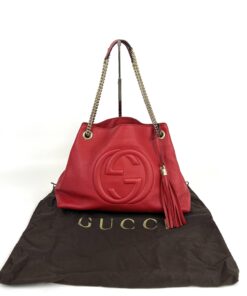 Gucci Soho Pebbled Leather Chain Medium Shoulder Bag Red 2