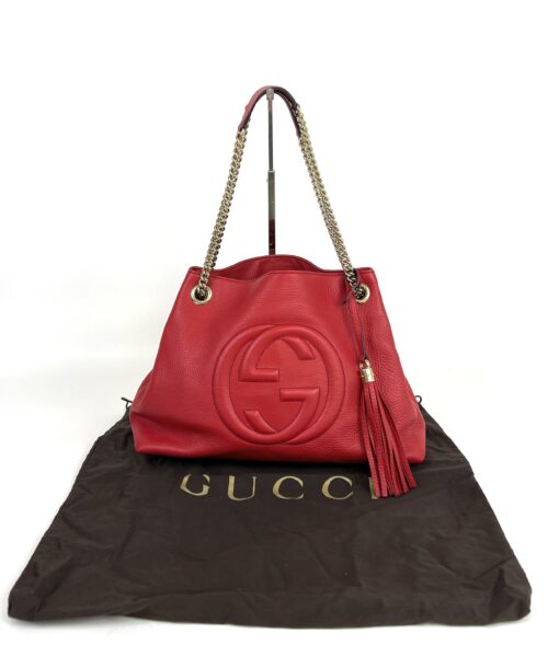 Gucci Soho Pebbled Leather Chain Medium Shoulder Bag Red 2