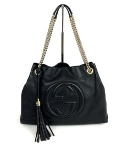 Gucci Soho Pebbled Leather Chain Medium Shoulder Bag Black