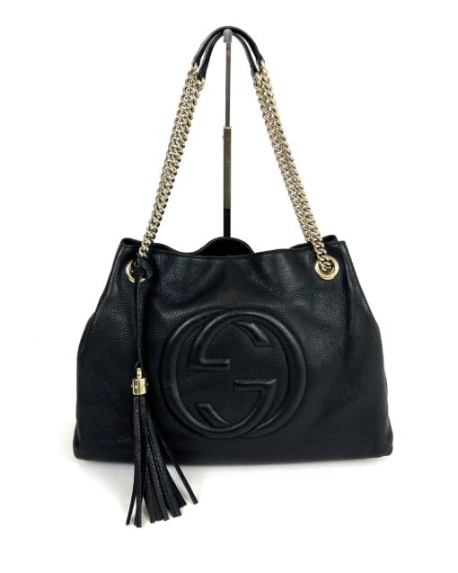 Gucci Soho Pebbled Leather Chain Medium Shoulder Bag Black 9