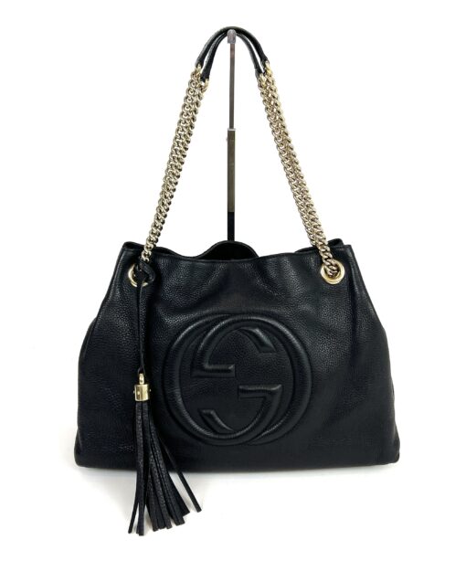 Gucci Soho Pebbled Leather Chain Medium Shoulder Bag Black