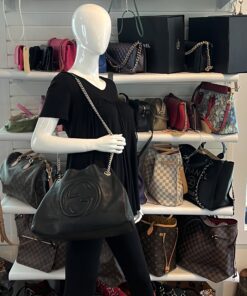 Gucci Soho Pebbled Leather Chain Medium Shoulder Bag Black 2