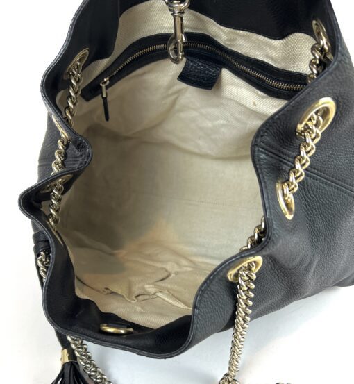 Gucci Soho Pebbled Leather Chain Medium Shoulder Bag Black 15