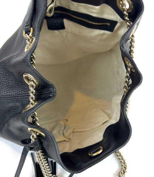 Gucci Soho Pebbled Leather Chain Medium Shoulder Bag Black 23