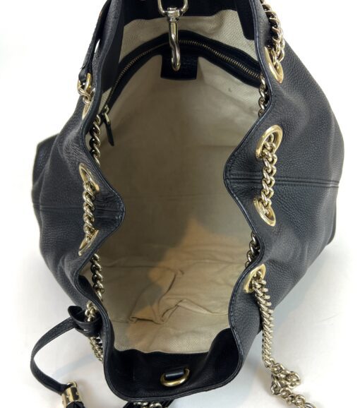 Gucci Soho Pebbled Leather Chain Medium Shoulder Bag Black 22