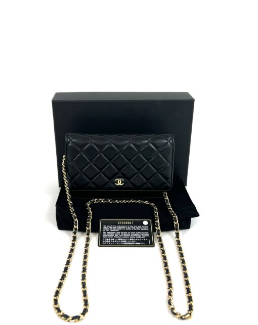 CHANEL Black Classic Wallet On Chain WOC Shoulder Bag Crossbody GHW 2