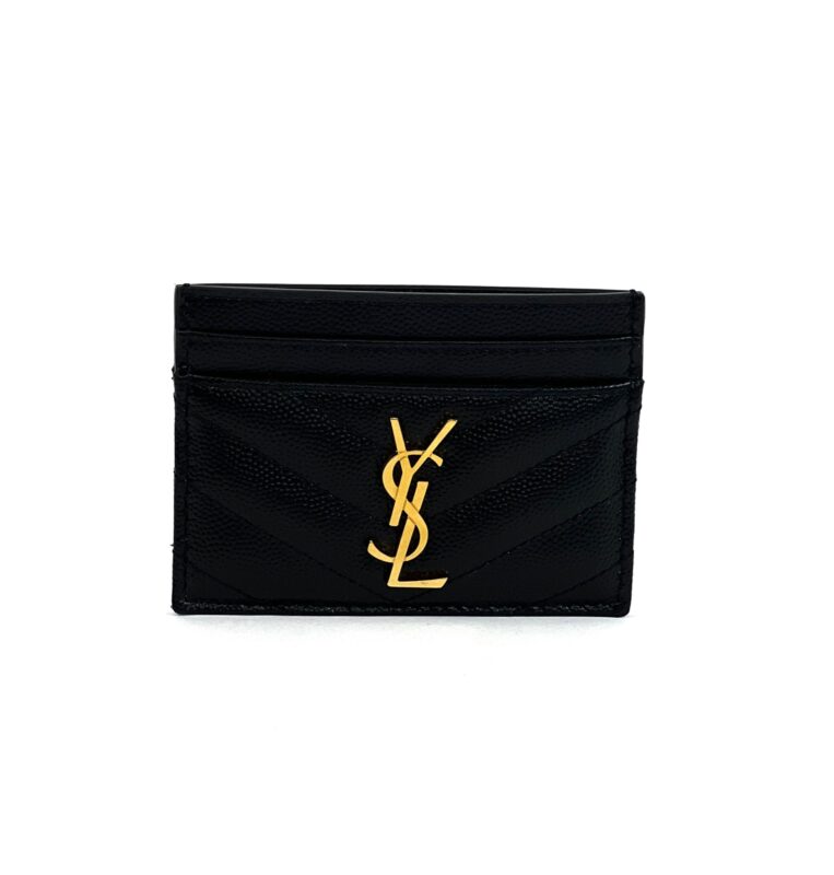 ★Saint Laurent★ Mini Monogram Open Card Holder Black Gold Brand New Saint Laurent YSL Tiny Cassandre Card Holder Case