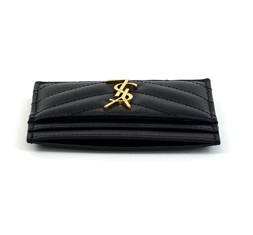 YSL Black Grained Leather Card Holder with Gold 7