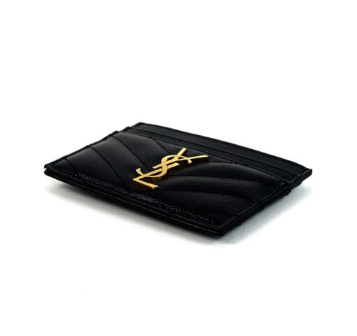 YSL Black Grained Leather Card Holder with Gold 4