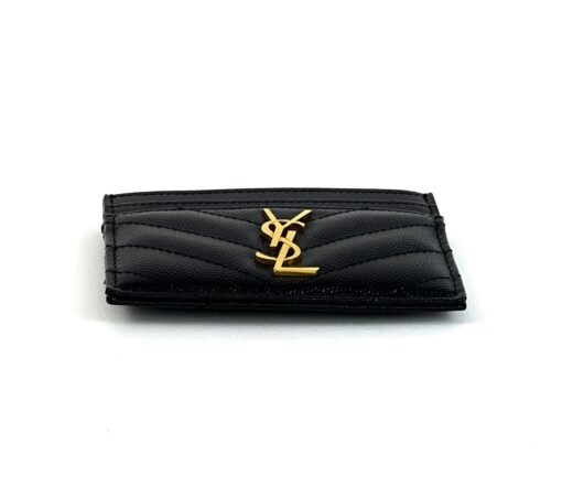 YSL Black Grained Leather Card Holder with Gold 3