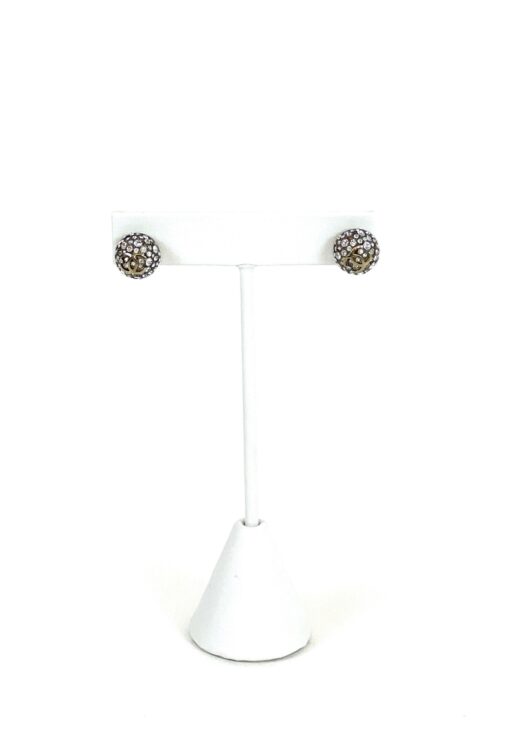 Chanel Crystal Ball Silver Stud Earrings with Gold CC 5