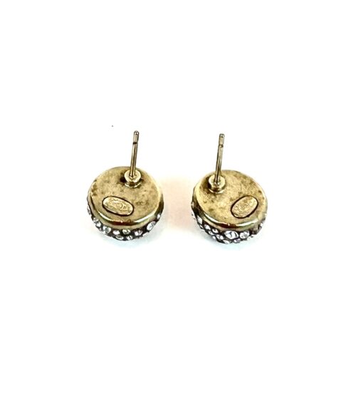 Chanel Crystal Ball Silver Stud Earrings with Gold CC 9
