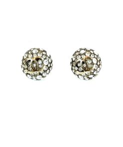 Chanel Crystal Ball Silver Stud Earrings with Gold CC