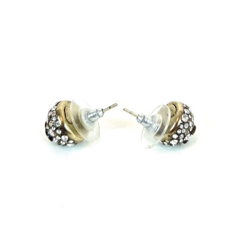 Chanel Crystal Ball Silver Stud Earrings with Gold CC 2