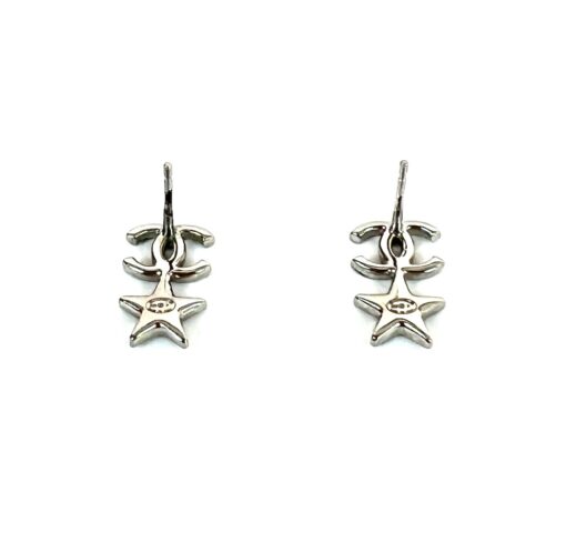 Chanel Crystal CC Starfall Drop Earrings Silver 3