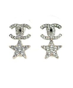Chanel Crystal CC Starfall Drop Earrings Silver