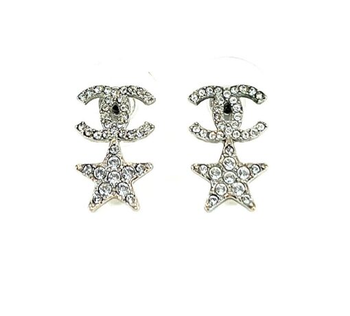 Chanel Crystal CC Starfall Drop Earrings Silver