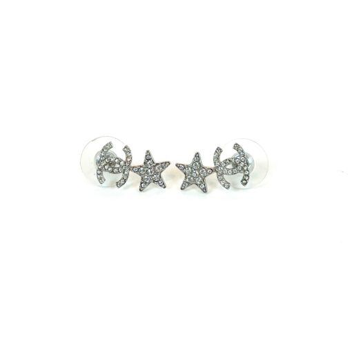 Chanel Crystal CC Starfall Drop Earrings Silver 4