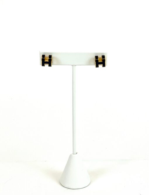 Hermes H Necklace and Pop Earrings Set in Black/Gold - Image 3
