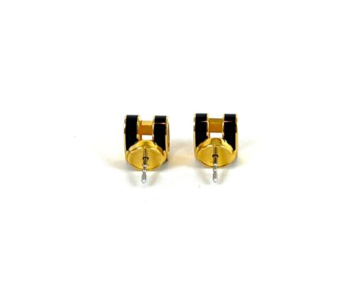Hermes H Necklace and Pop Earrings Set in Black/Gold - Image 4