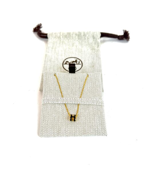 Hermes H Necklace and Pop Earrings Set in Black/Gold