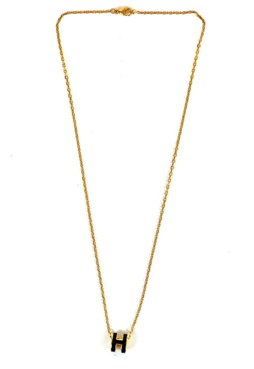 Hermes H Necklace and Pop Earrings Set in Black/Gold - Image 5