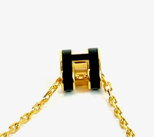 Hermes H Necklace and Pop Earrings Set in Black/Gold - Image 6
