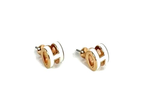 Hermes Mini Pop H Earrings White Rose Gold