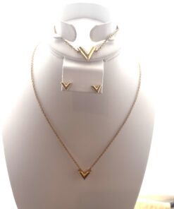 Louis Vuitton 3 piece set V Essentials Gold Necklace Earrings Bracelet