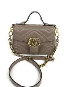 Gucci Marmont Dusty Rose Leather Mini Top Handle Crossbody
