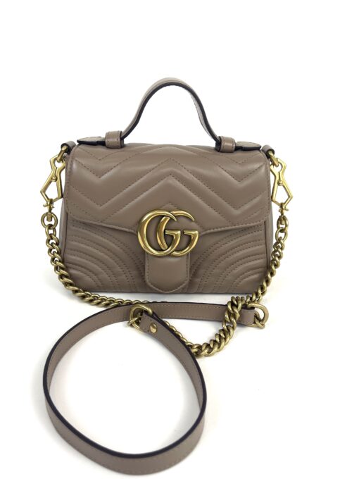 Gucci Marmont Dusty Rose Leather Mini Top Handle Crossbody