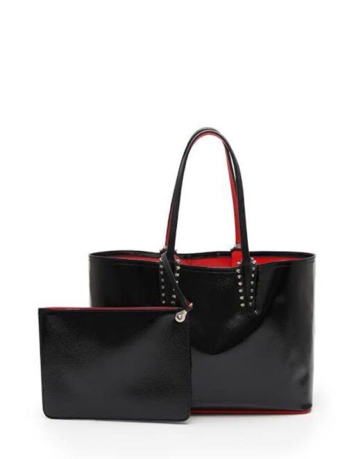 Bundle Louboutin Cabata Large Black Patent Tote Set and Valentino Camo Wallet Rockstud