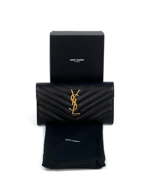 YSL SAINT LAURENT GRAIN DE POUDRE EMBOSSED LEATHER CASSANDRE MATELASSÉ LARGE FLAP WALLET 2