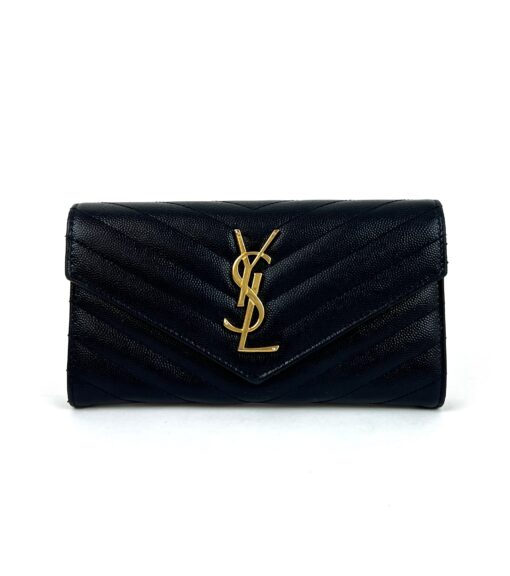 YSL SAINT LAURENT GRAIN DE POUDRE EMBOSSED LEATHER CASSANDRE MATELASSÉ LARGE FLAP WALLET