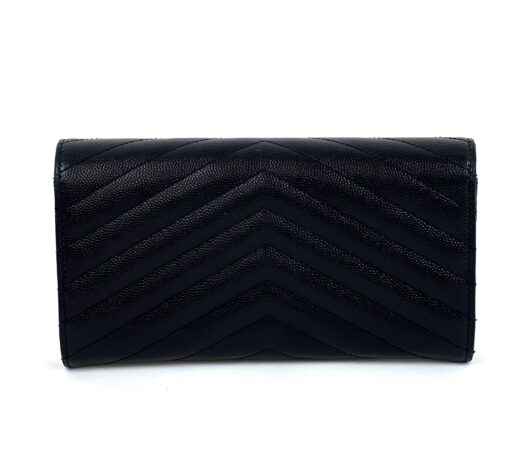 YSL SAINT LAURENT GRAIN DE POUDRE EMBOSSED LEATHER CASSANDRE MATELASSÉ LARGE FLAP WALLET 3