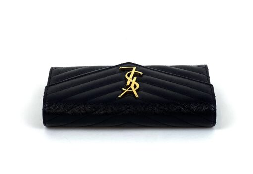 YSL SAINT LAURENT GRAIN DE POUDRE EMBOSSED LEATHER CASSANDRE MATELASSÉ LARGE FLAP WALLET 4