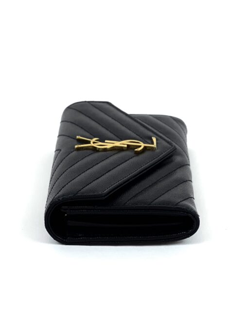 YSL SAINT LAURENT GRAIN DE POUDRE EMBOSSED LEATHER CASSANDRE MATELASSÉ LARGE FLAP WALLET 7