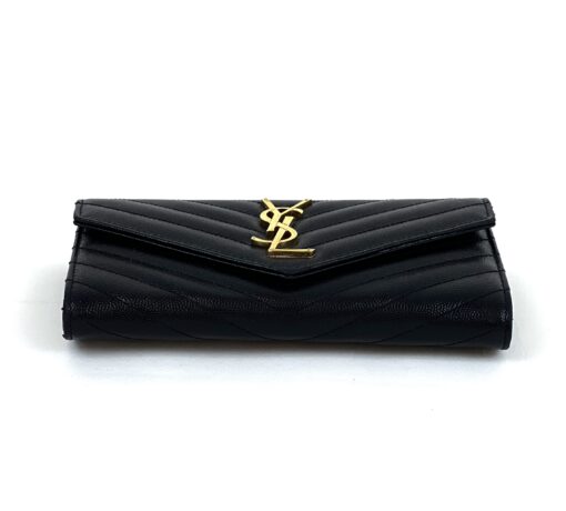 YSL SAINT LAURENT GRAIN DE POUDRE EMBOSSED LEATHER CASSANDRE MATELASSÉ LARGE FLAP WALLET 6