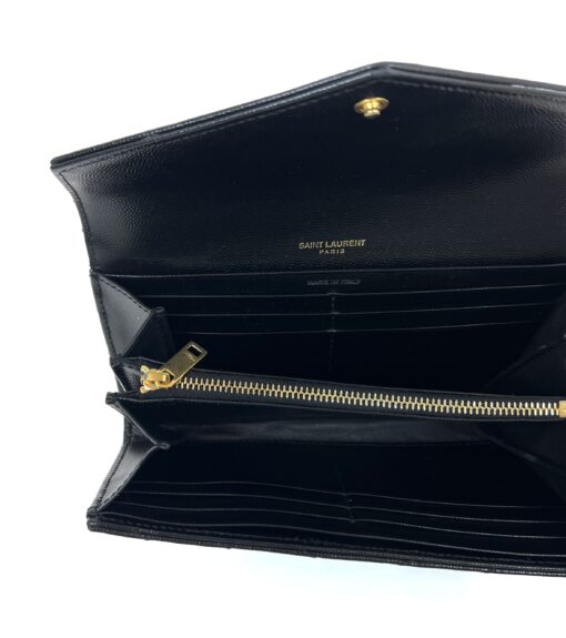 YSL SAINT LAURENT GRAIN DE POUDRE EMBOSSED LEATHER CASSANDRE MATELASSÉ LARGE FLAP WALLET 11