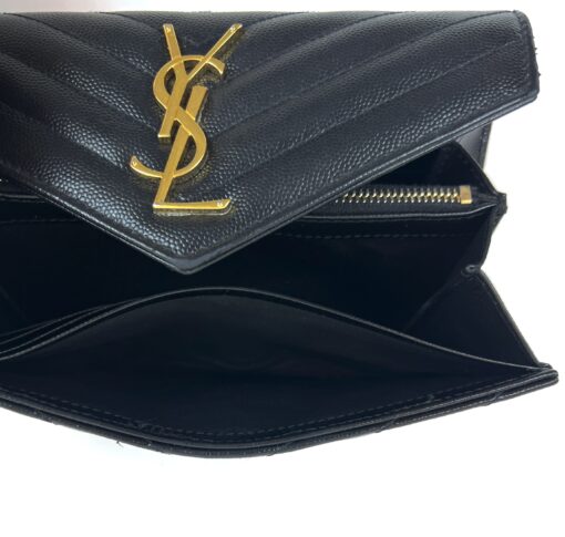 YSL SAINT LAURENT GRAIN DE POUDRE EMBOSSED LEATHER CASSANDRE MATELASSÉ LARGE FLAP WALLET 9