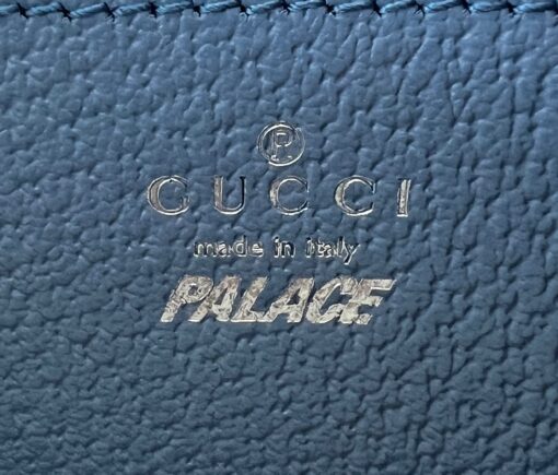 Gucci X PALACE Supreme Monogram Palace Textured Dollar Calfskin Shoulder Bag Blue 16