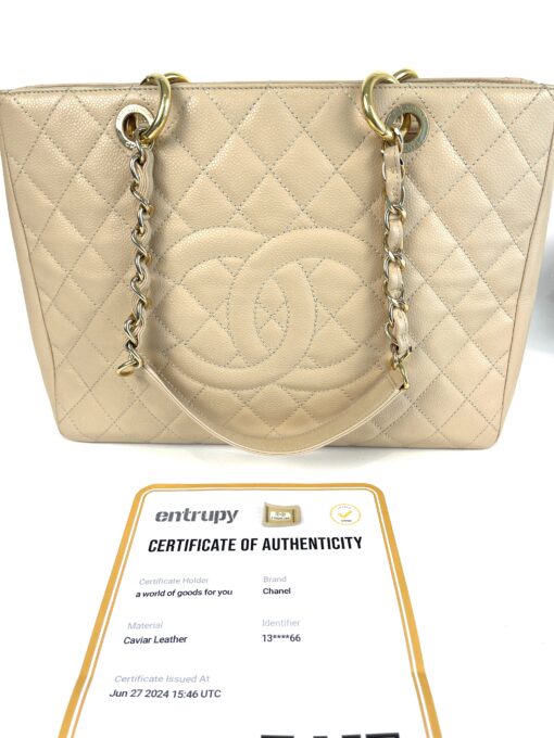 Chanel Caviar Quilted Grand Shopping Tote GST Beige Clair Gold 14